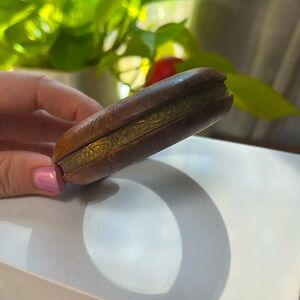 Vintage wooden bracelet bangle with brass stamped detail